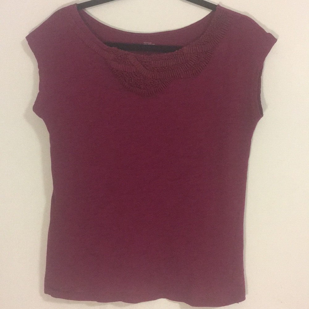 Dressy Magenta T-Shirt by Ann Taylor Loft (size S)